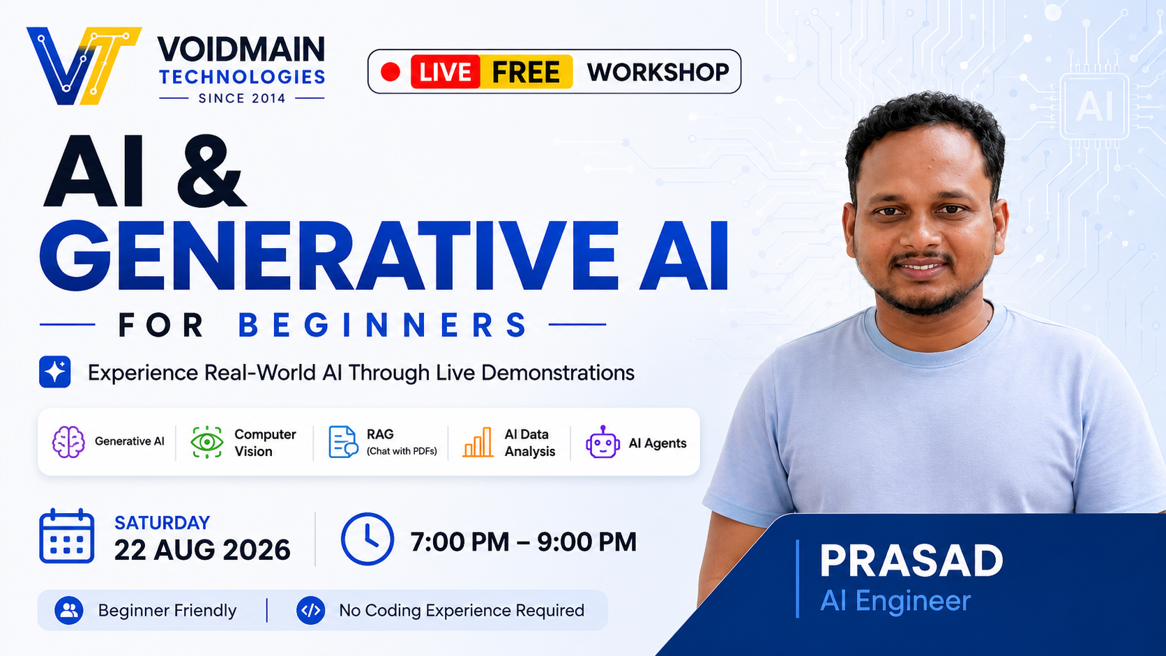 AI & Generative AI for Beginners — Experience the Power of AI free workshop banner